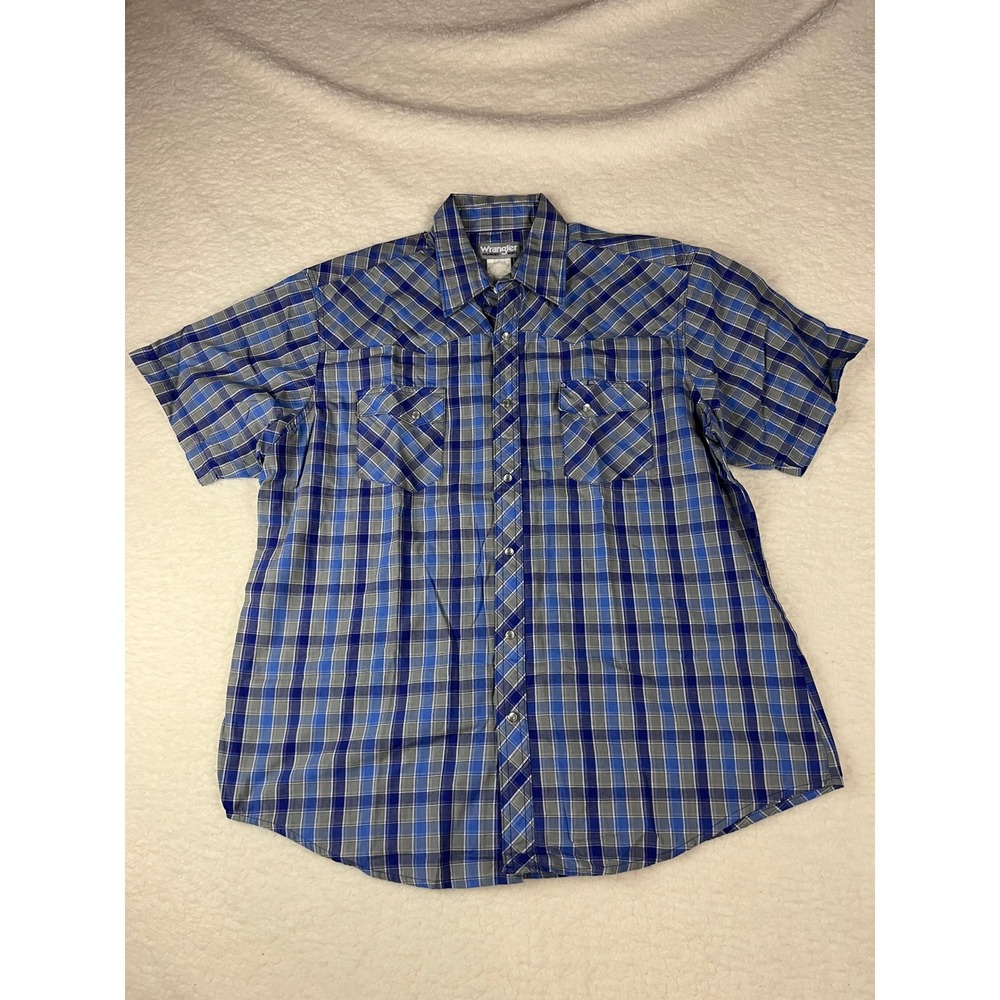 Wrangler Western Plaid Short Sleeve Snap Front‎ Shirt Men's XL Blue Gray - Picture 2 of 8